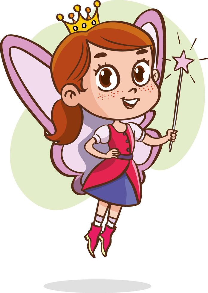 Cute fairy with a magic wand. illustration in cartoon style. vector