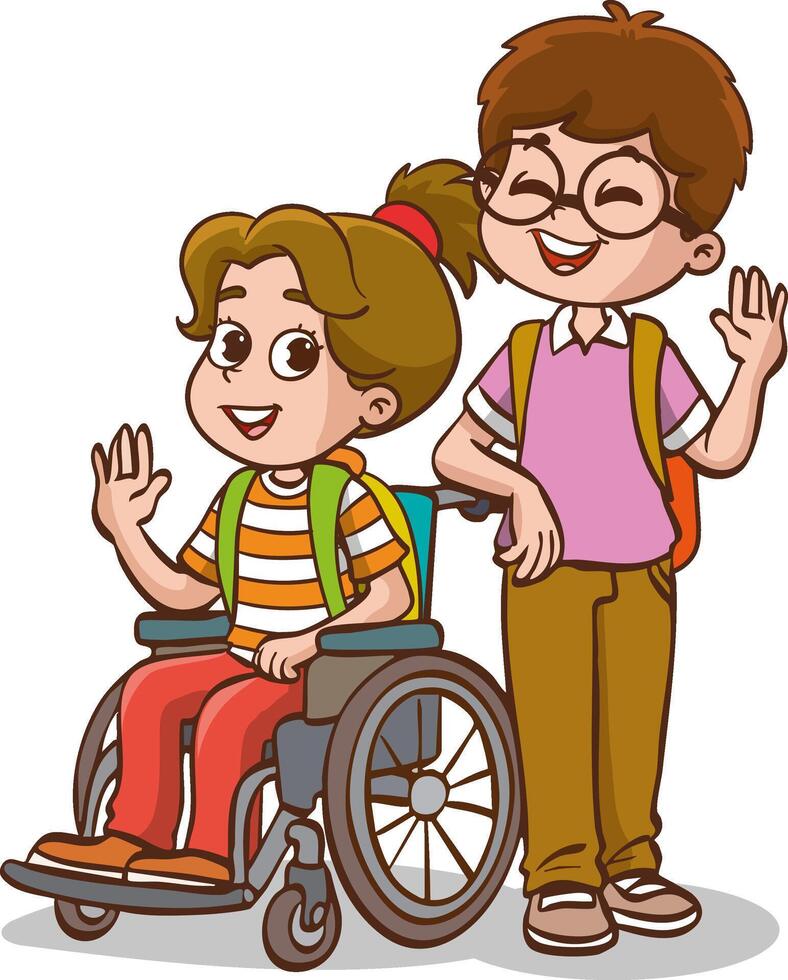 Illustration of a Child in a Wheelchair and Her Friend vector
