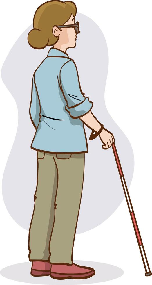 Blind girl with a cane. illustration isolated on white background vector