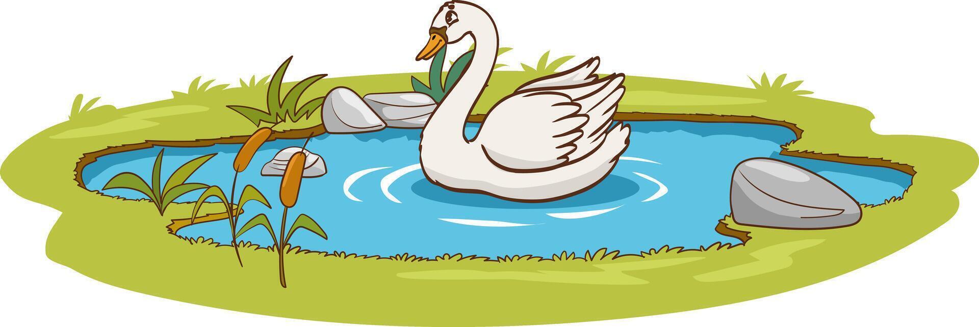 nature scene with cute swans swimming in the lake. vector