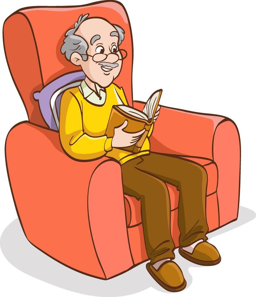 Illustration of an Old Man Reading a Book in an Armchair vector