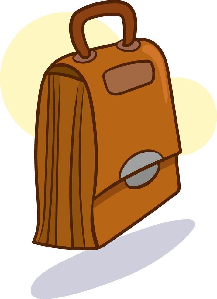 Brown leather briefcase with handle and lock. Men's business portfolio for documents. Office work bag. flat illustration vector
