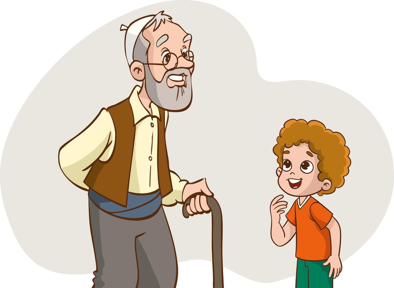 Grandfather and grandson walking together. illustration in cartoon style. vector