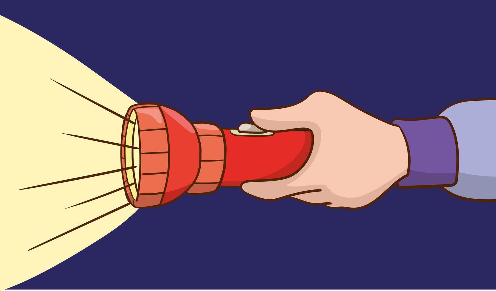hand holding flashlight on blue background. colorful design. illustration vector