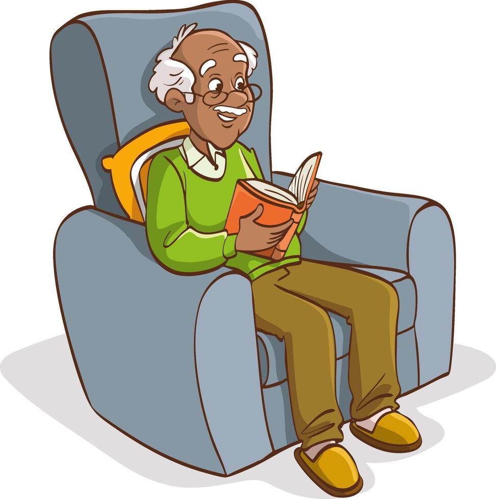 Illustration of cute Old Man Reading a Book in an Armchair vector