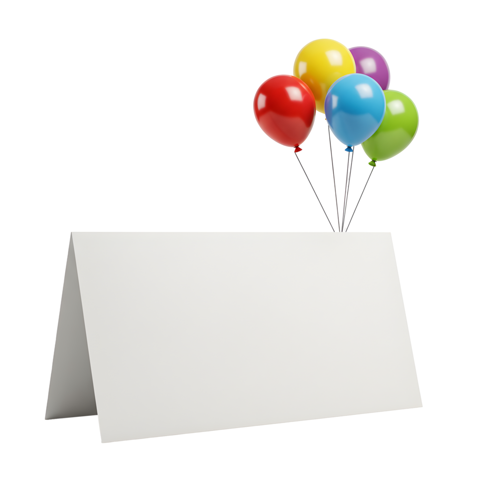 White Card with Colorful Balloons on Transparent Background png