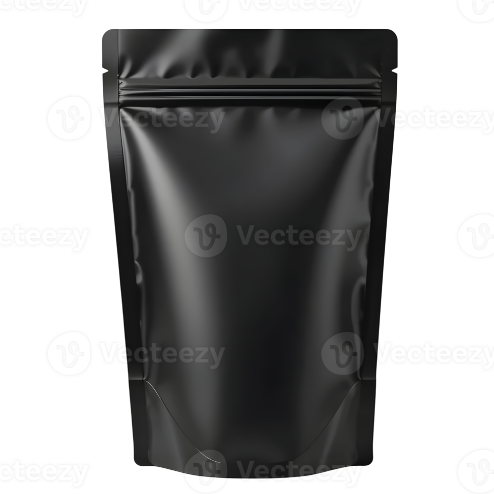 Black Matte Standup Pouch Packaging Mockup with Ziplock png