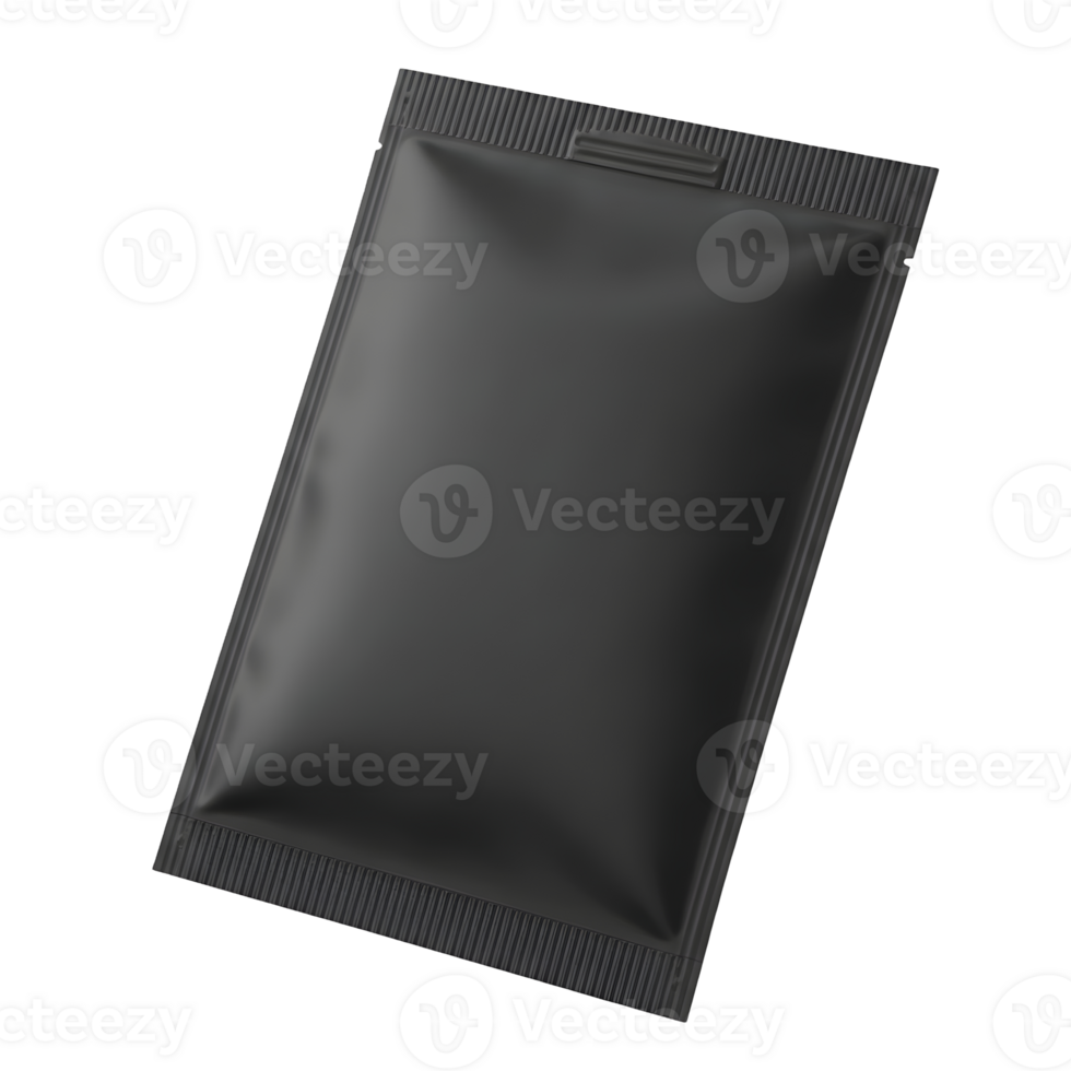 Black Matte Sachet Packaging Mockup On Transparent Background png