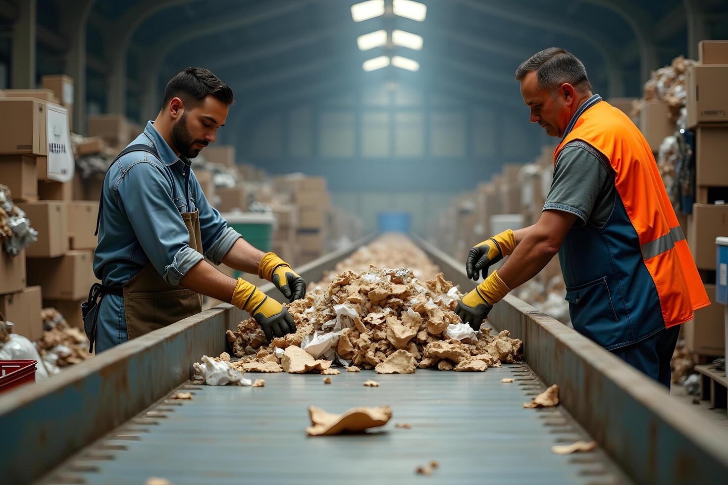 Two workers sorting mushrooms in a warehouse photo