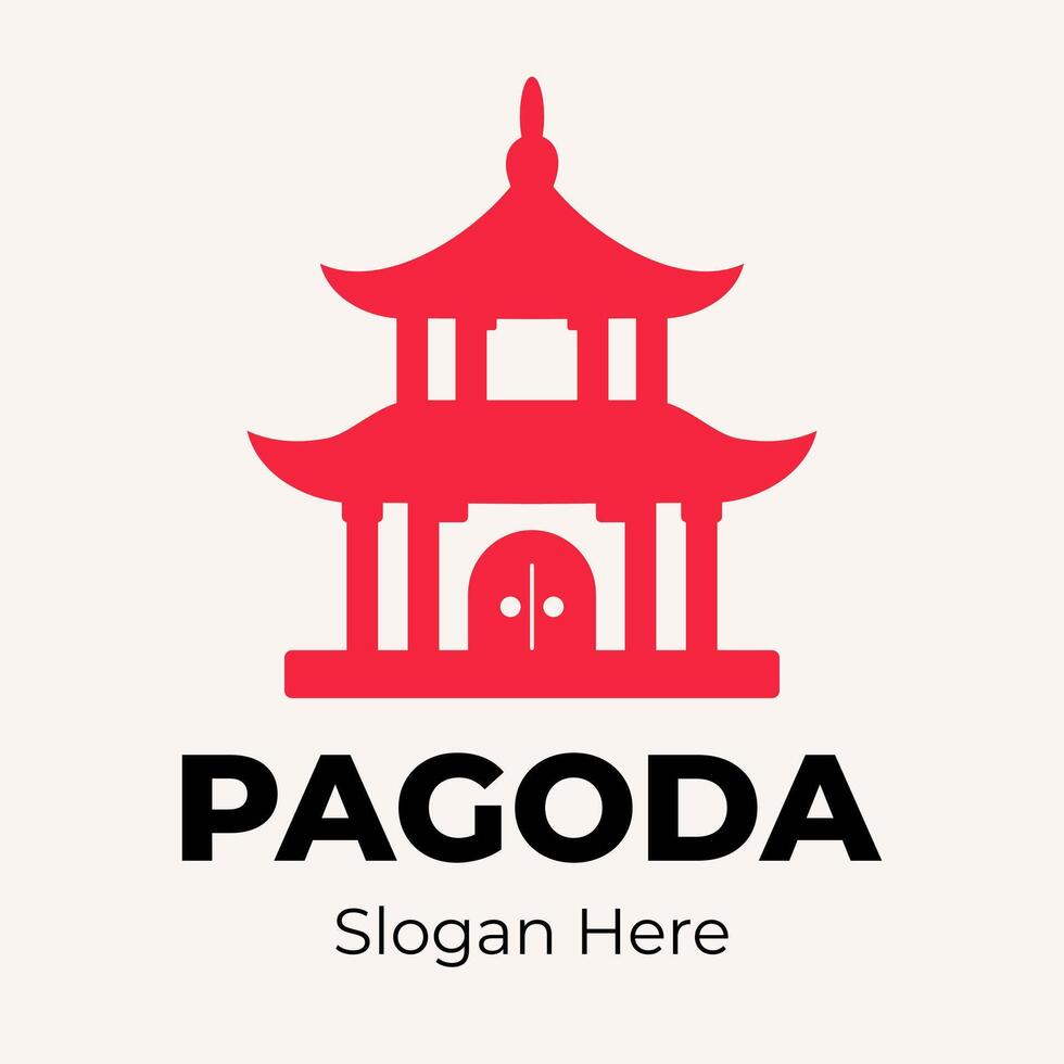 Asian Architecture Logo Design Featuring a Red Pagoda Tower vector