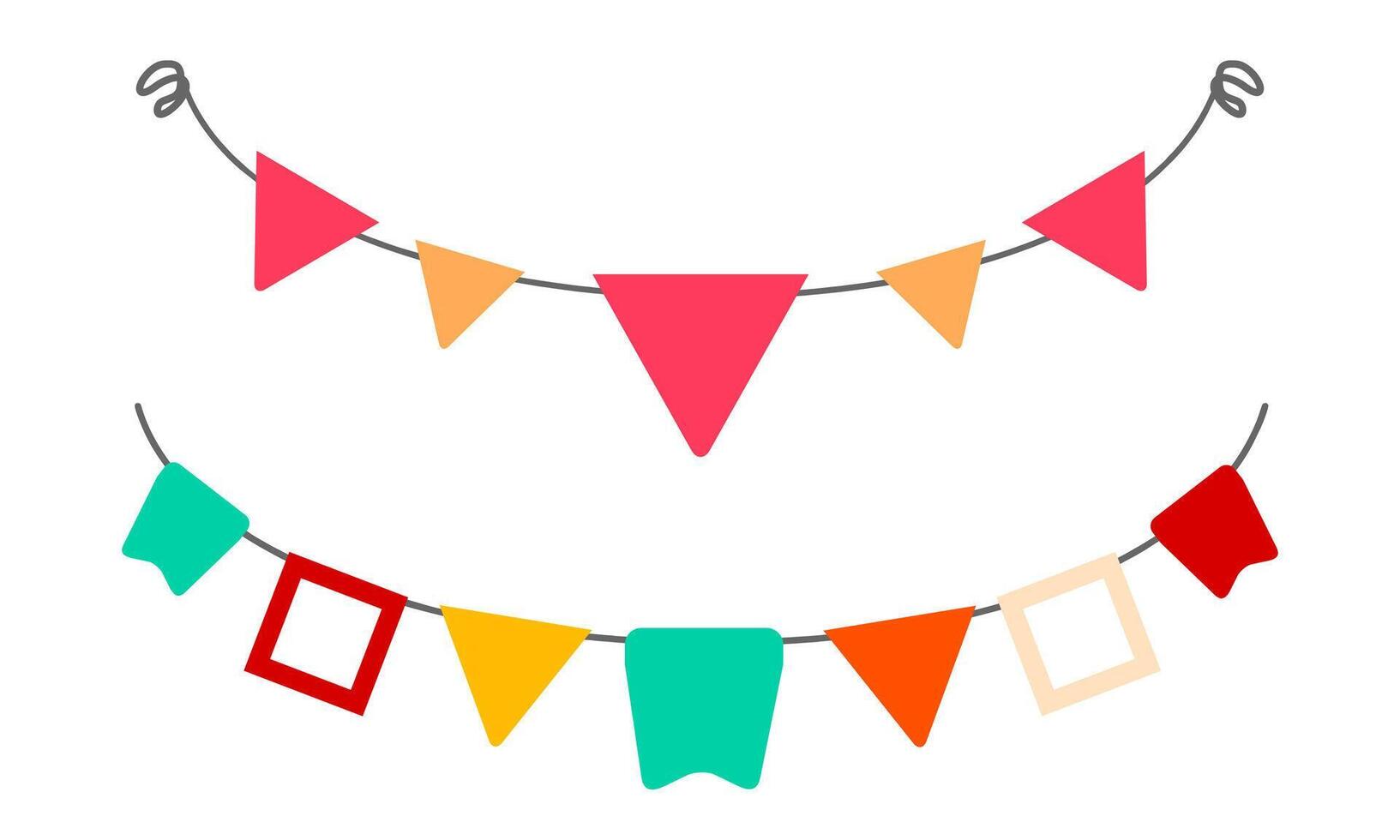 Set of Two Colorful Bunting Garlands with Triangle and Rectangle Flags vector