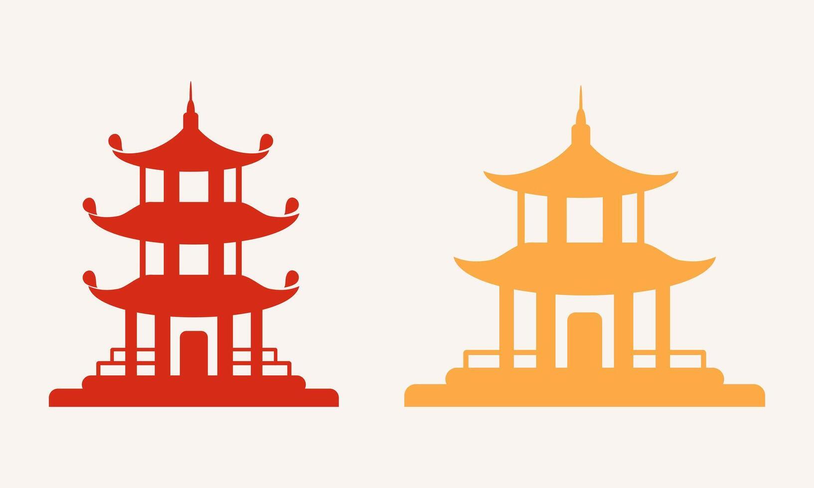 Two Colorful Asian Pagoda Symbols in Flat Design vector