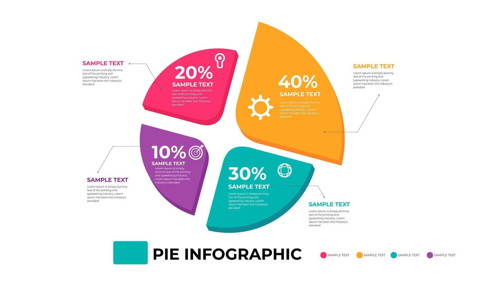 Colorful Pie Chart Infographic with Percentage Breakdown and Icons vector