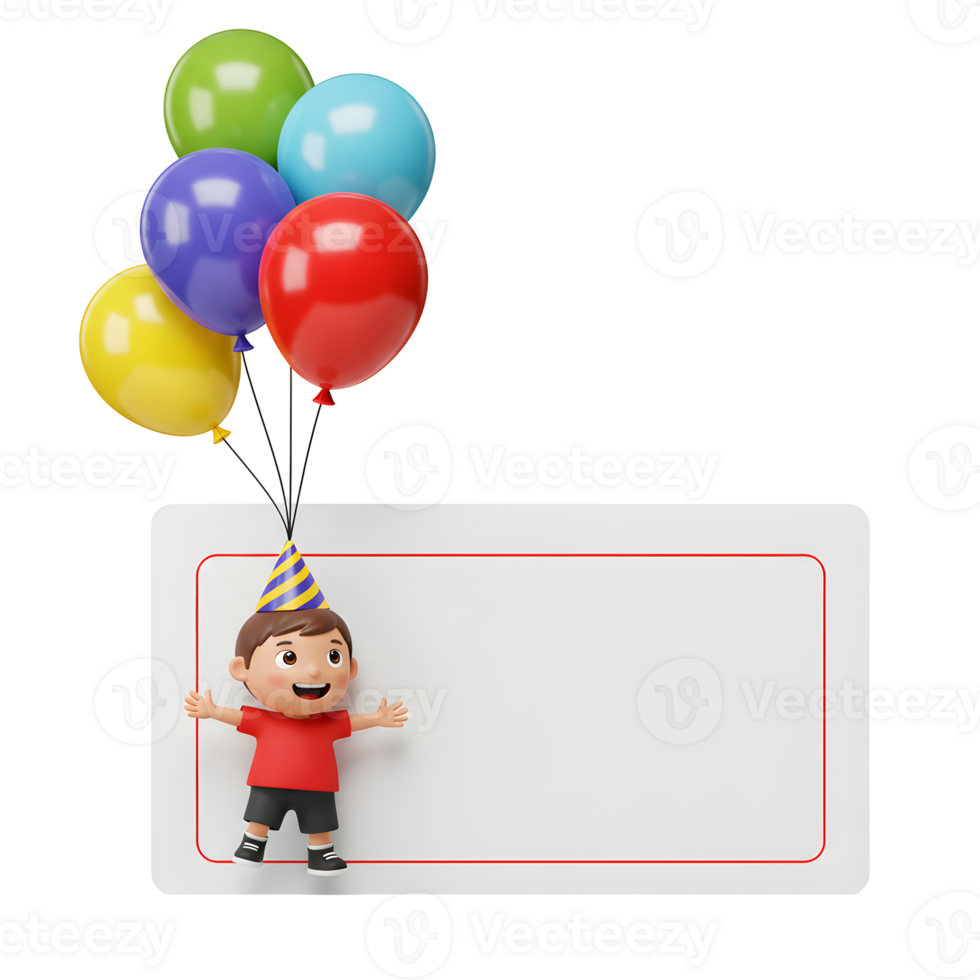 Joyful Boy with Balloons on a Blank Card png