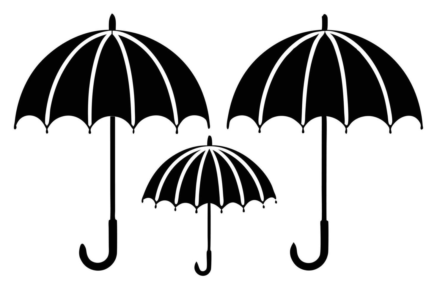 Three Simple Black and White Umbrellas vector