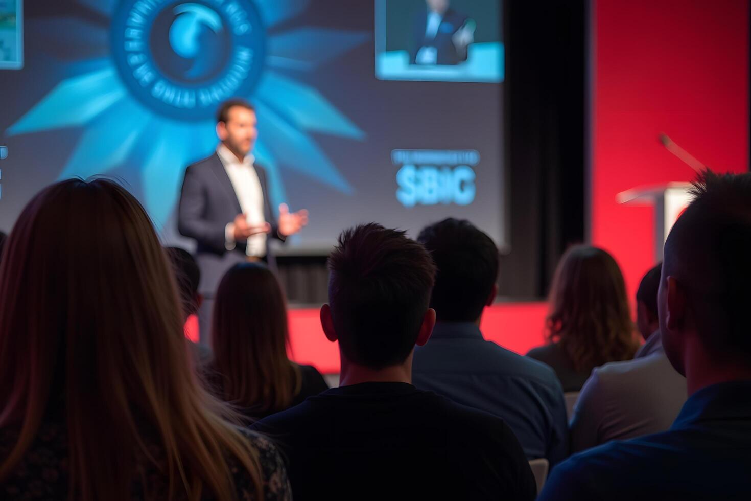 A man giving a presentation to an audience photo
