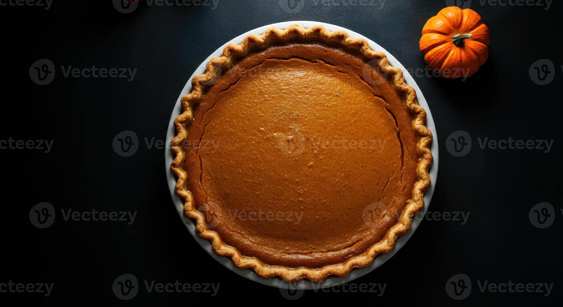 A whole pumpkin pie in a pie dish photo