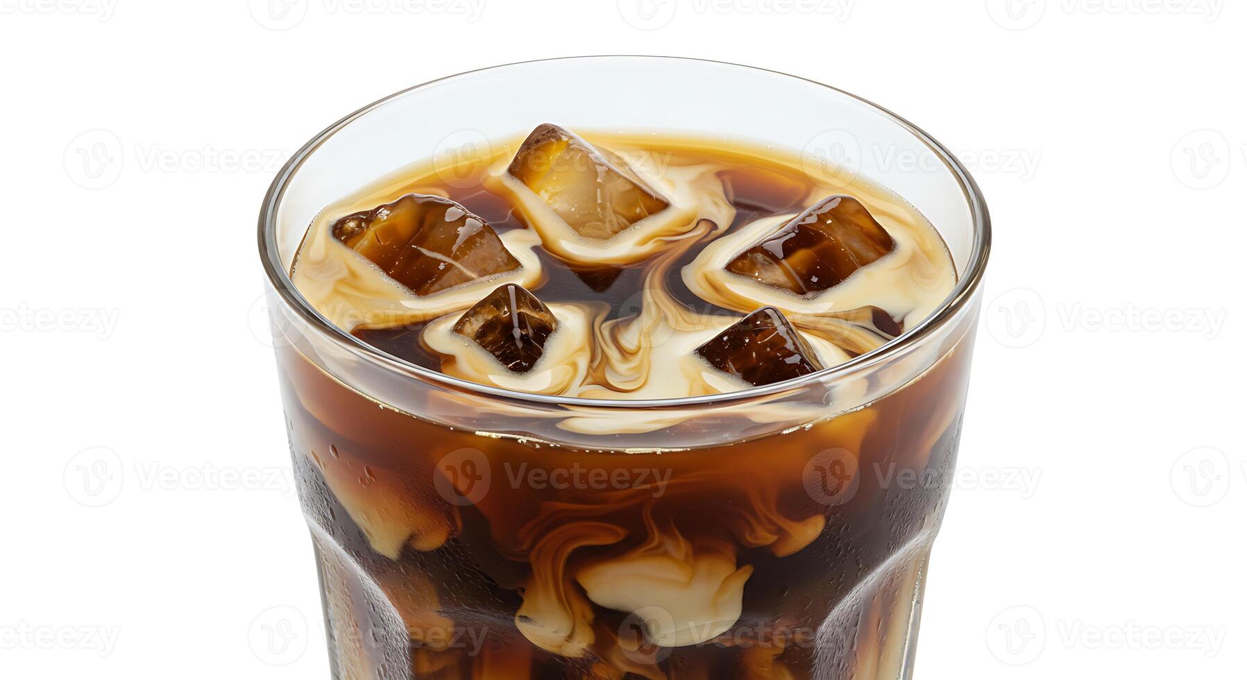 Iced Coffee with Cream Swirling Cold Refreshment Beverage in Glass photo
