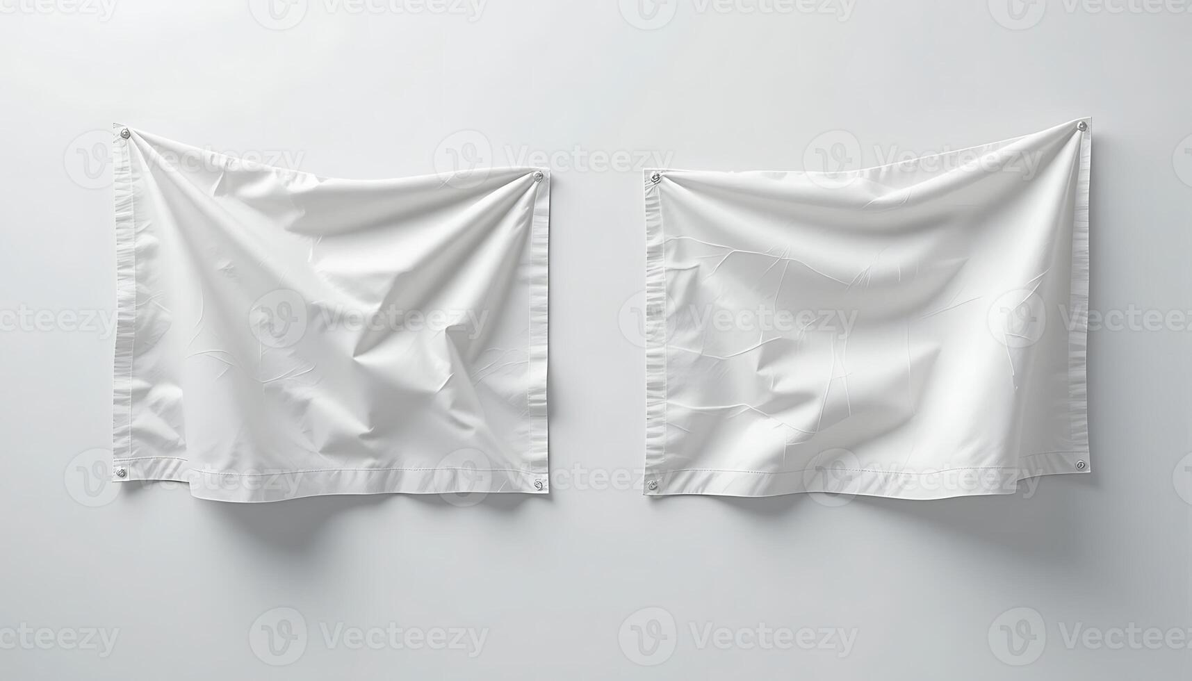 White Canvas Hanging on Wall Minimalist Mockup for Art or Signage photo