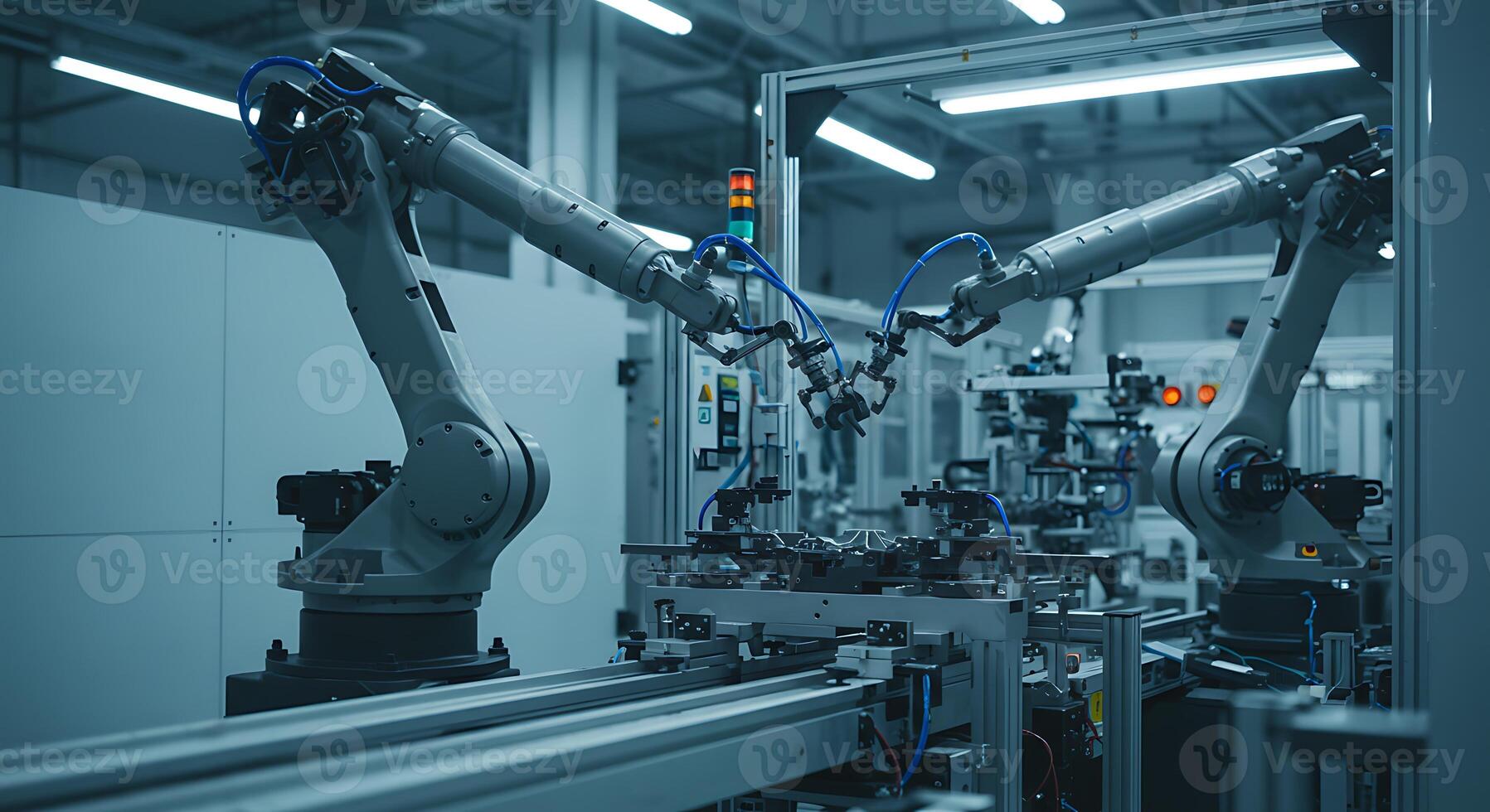 Automated Assembly Line with Robotic Arms Performing Precision Work photo