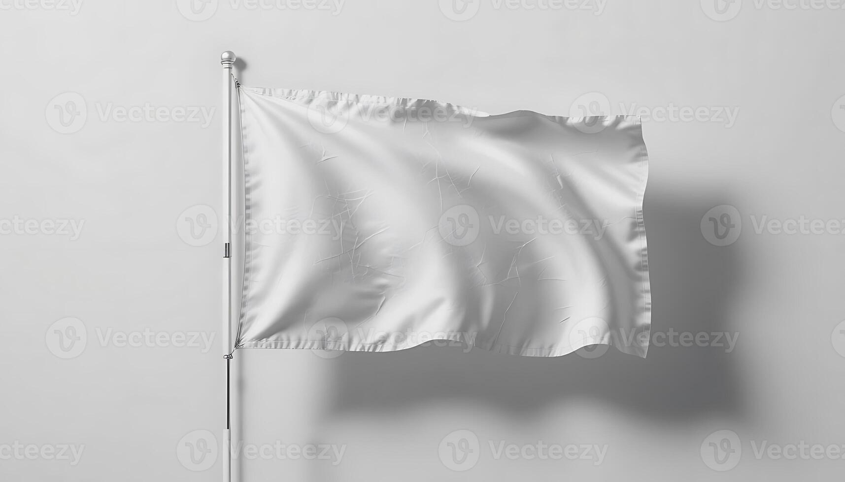 White Blank Flag Waving on Pole for Mockup, Isolated on White photo
