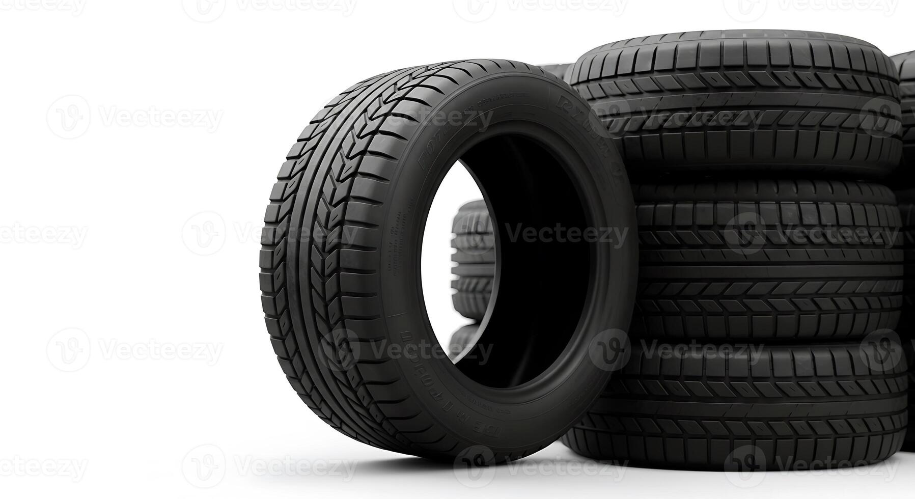 Stacked Car Tires Isolated on White Background for Vehicle Maintenance photo