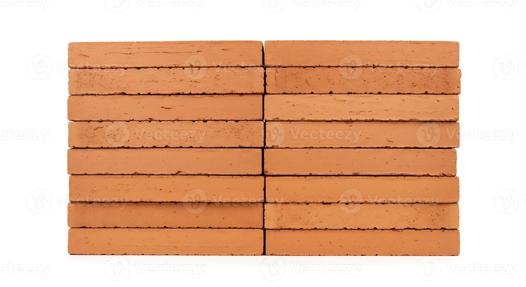 Stack of Clay Bricks Close Up on White Background photo