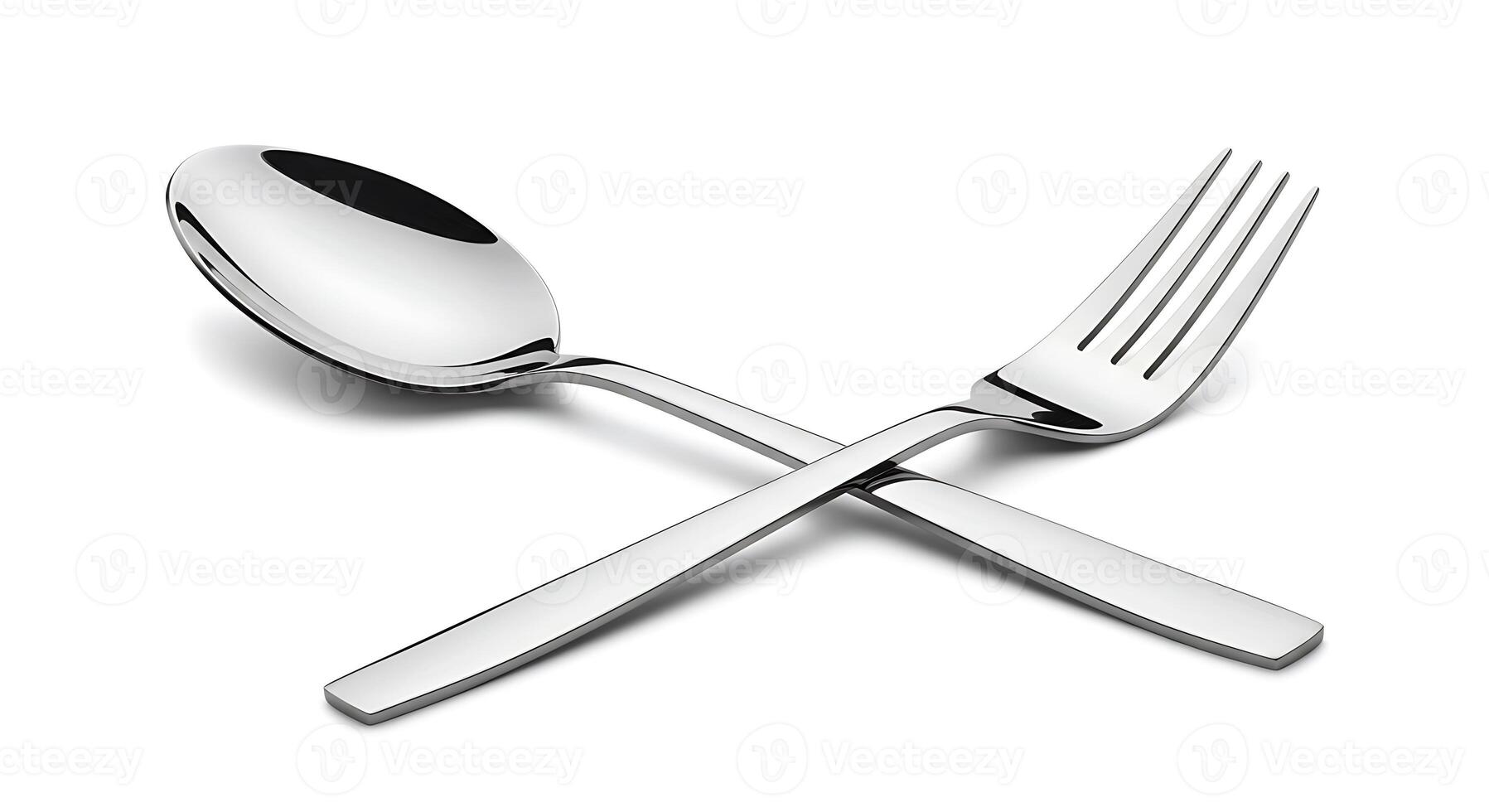 Silver Spoon and Fork Cross on White Background Culinary Utensils photo