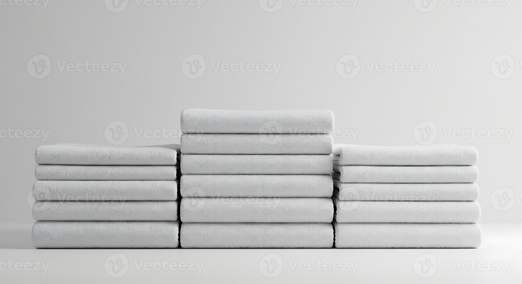 Stacks of Clean White Towels Neatly Folded on Display photo