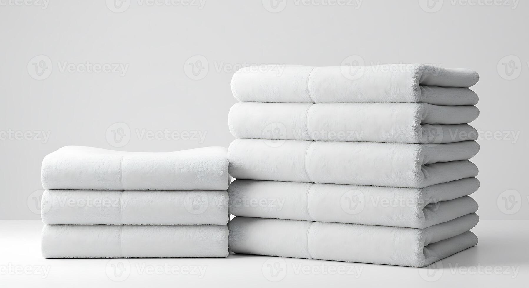 Stack of Freshly Folded White Towels on Display photo
