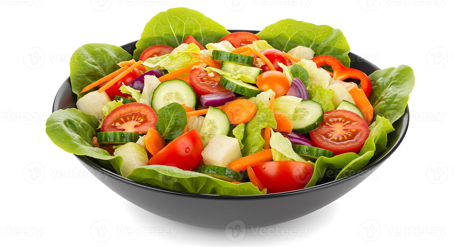 Fresh Colorful Salad in Black Bowl with Assorted Vegetables photo