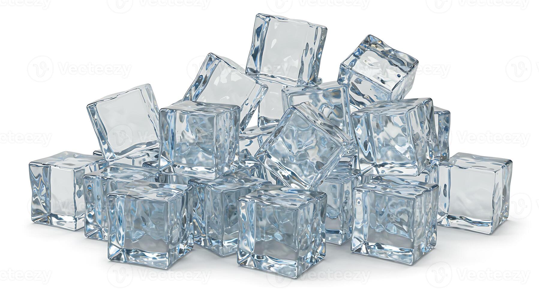Pile of Ice Cubes Sparkling on White Background photo