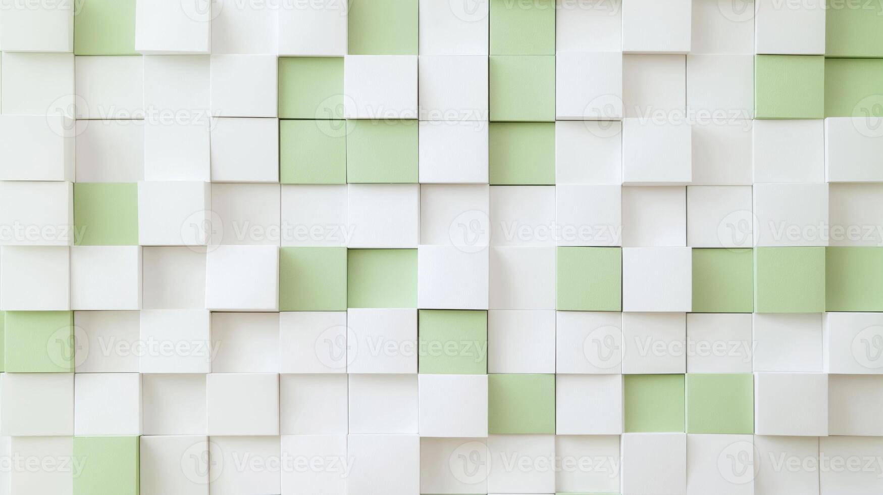 Modern three-dimensional abstract pattern with white and light green cubes photo