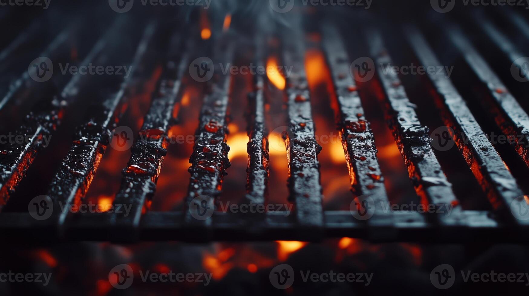 Empty barbecue grill grate with flames photo