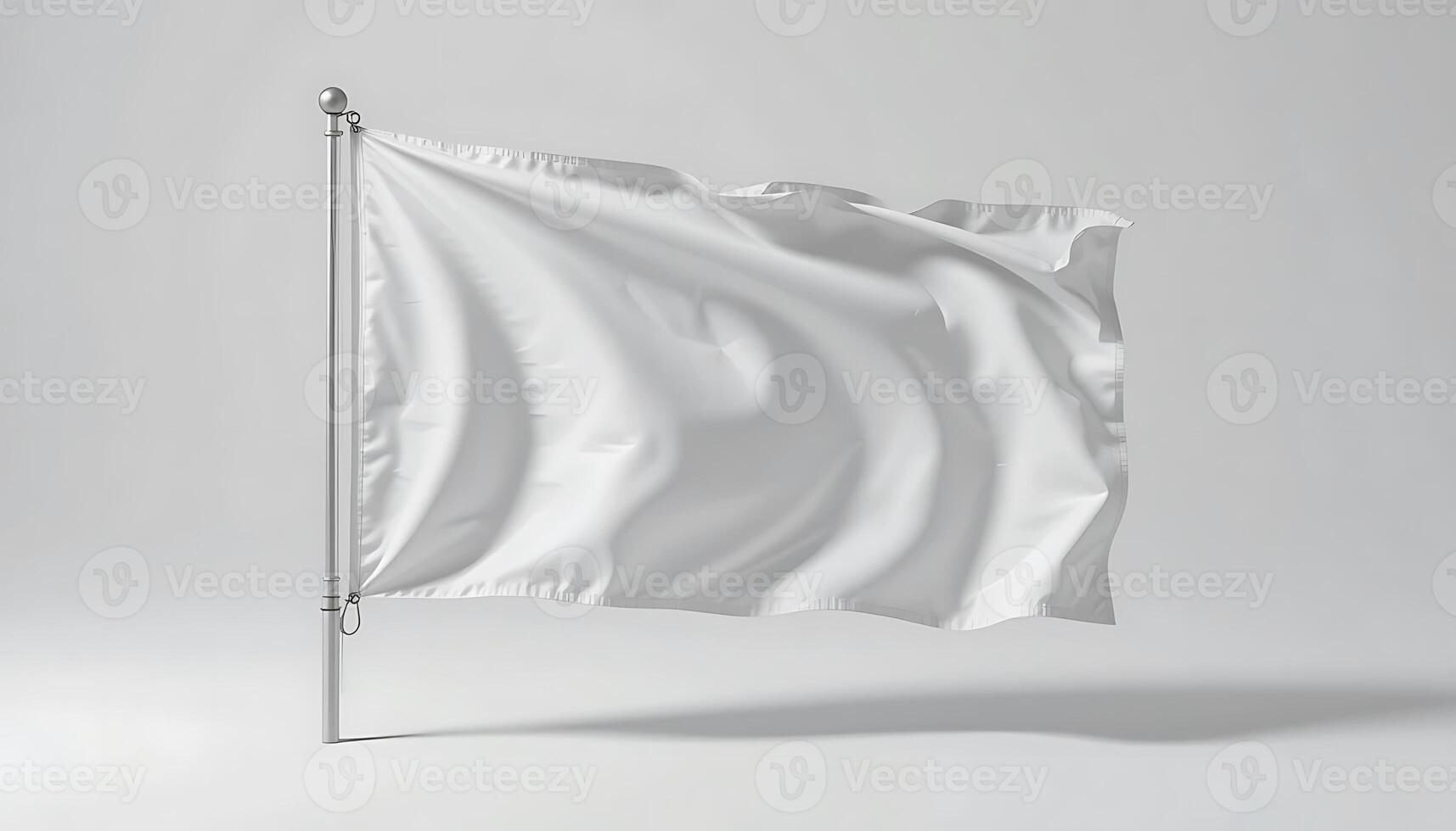 Waving White Flag on Pole Mockup with Subtle Shadows for Design photo