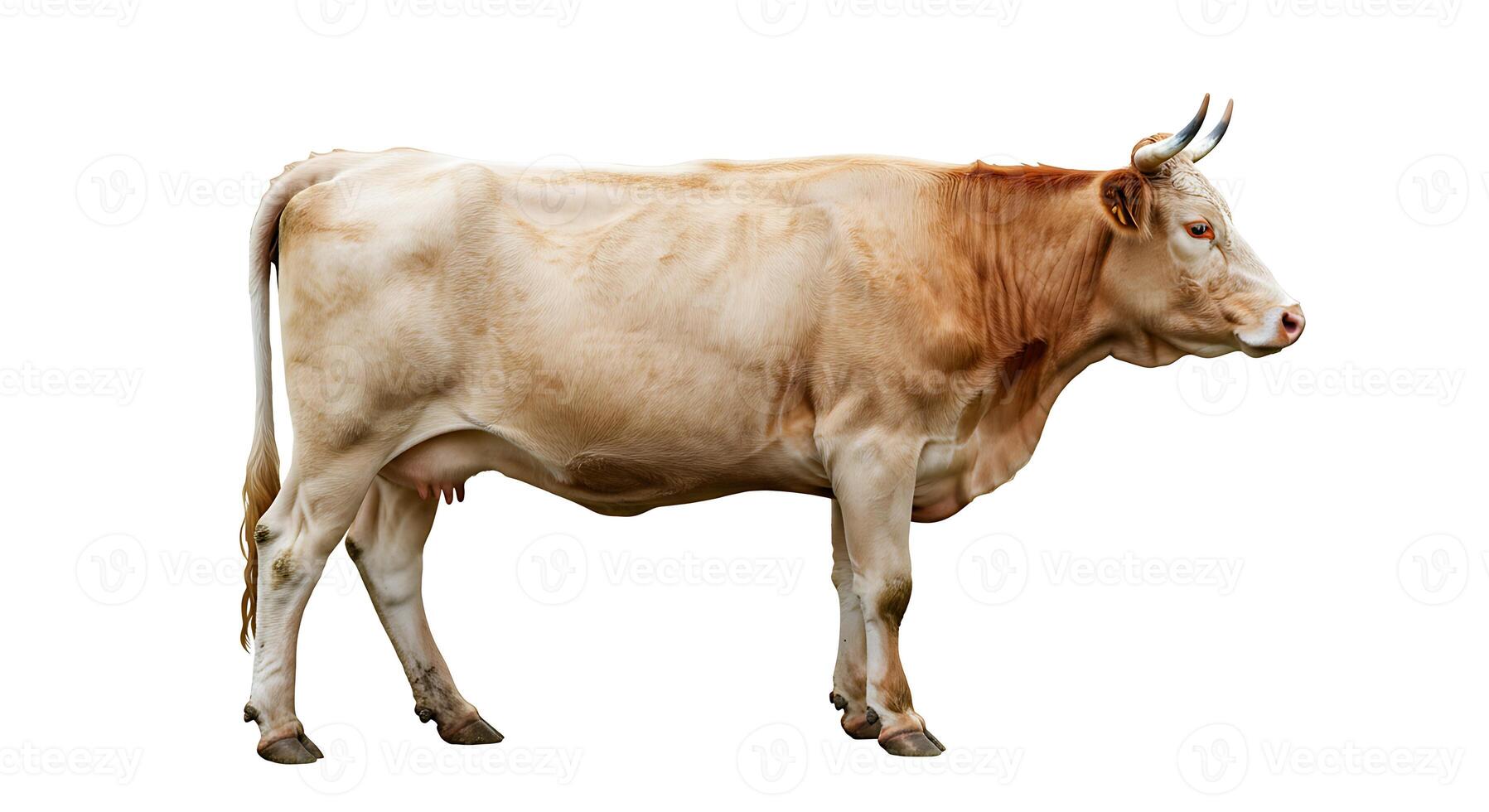 Standing Cow Isolated on White Background Farm Animal Profile View photo