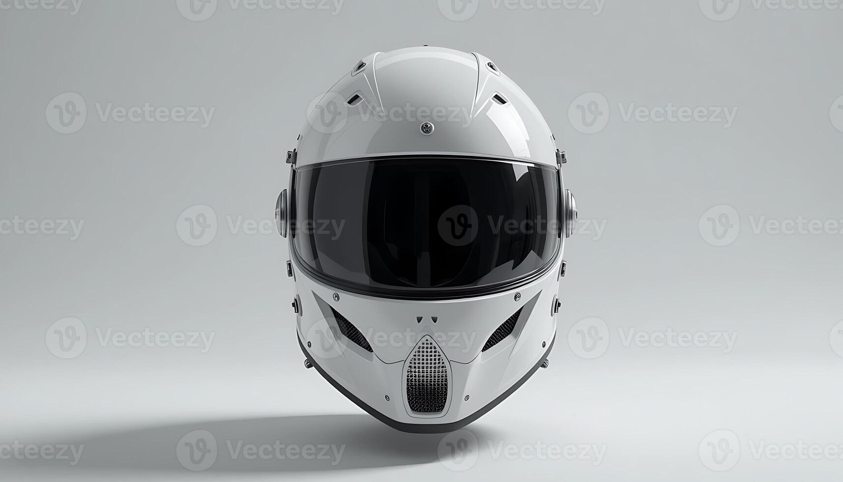 Isolated White Motorcycle Helmet with Dark Visor on a Clean Background photo