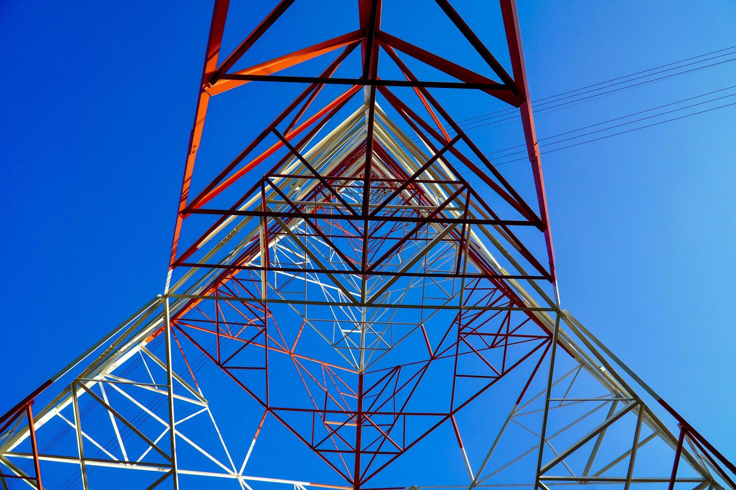 High-vde of steel structures painted white and red. photo