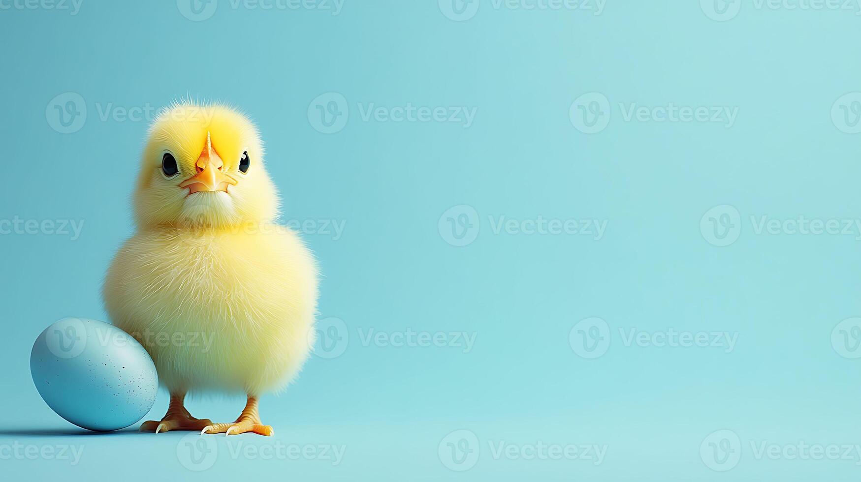 cute chick with egg blue background minimal style photo
