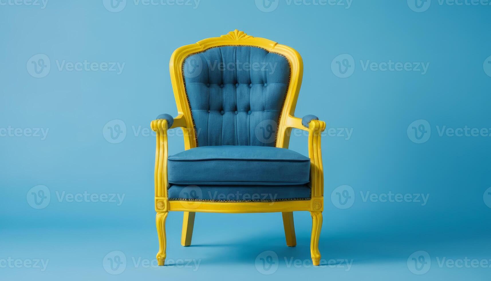 Luxurious vintage-style armchair with a tufted backrest and velvet upholstery, suitable for interior decor, home furnishings, or design inspiration. photo