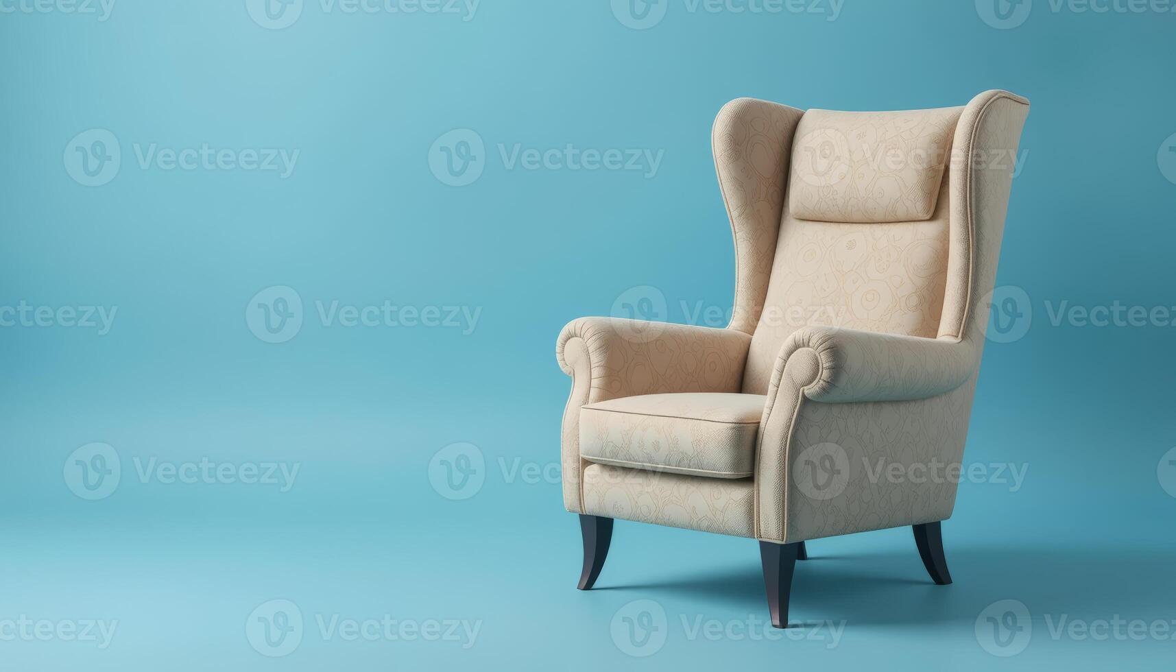 Comfortable beige armchair with high back and winged sides, ideal for reading nooks, living rooms, or creating a cozy, inviting space in interior decoration. photo