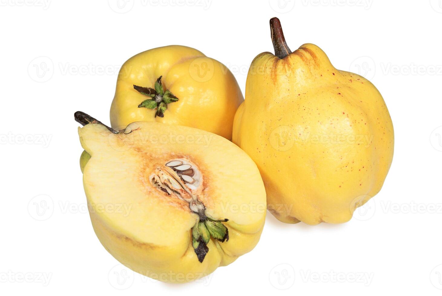 Quince fruits whole and cut photo