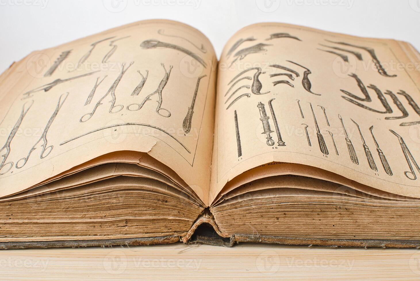Open old book on medicine closeup photo