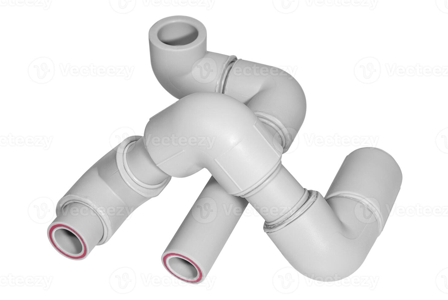Parts of polypropylene water pipes with soldered fittings photo
