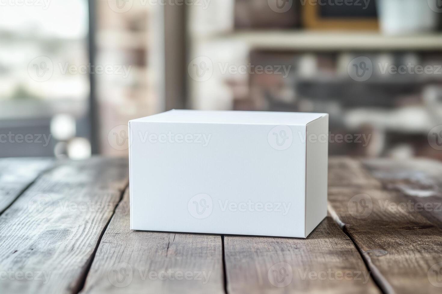 A white cube sitting on a wooden table photo