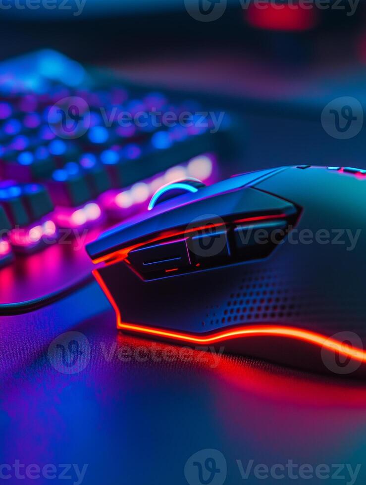 Gaming gear illuminated with LED lights enhances focus and performance during intense gaming sessions photo