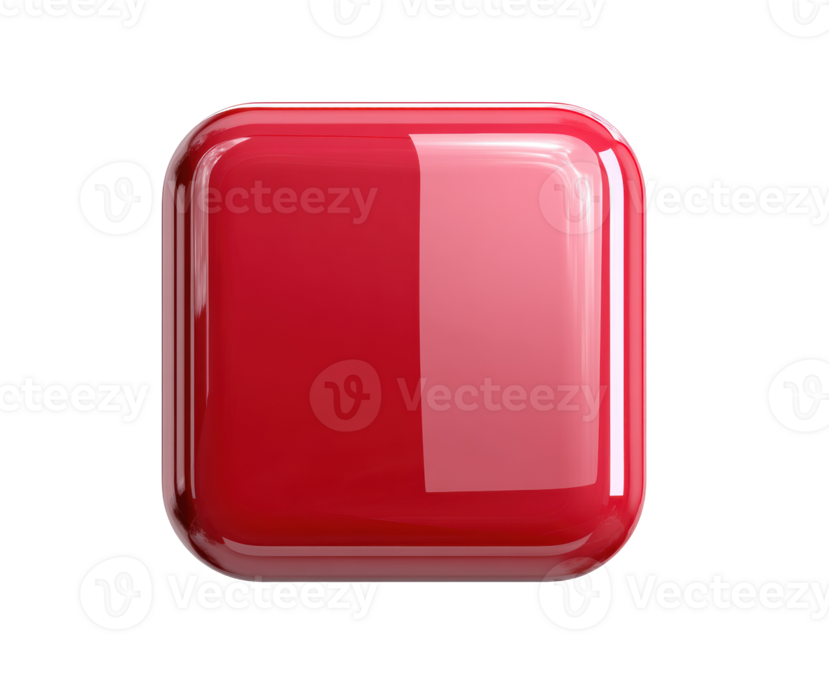 Red glossy square button for UI design and web apps png