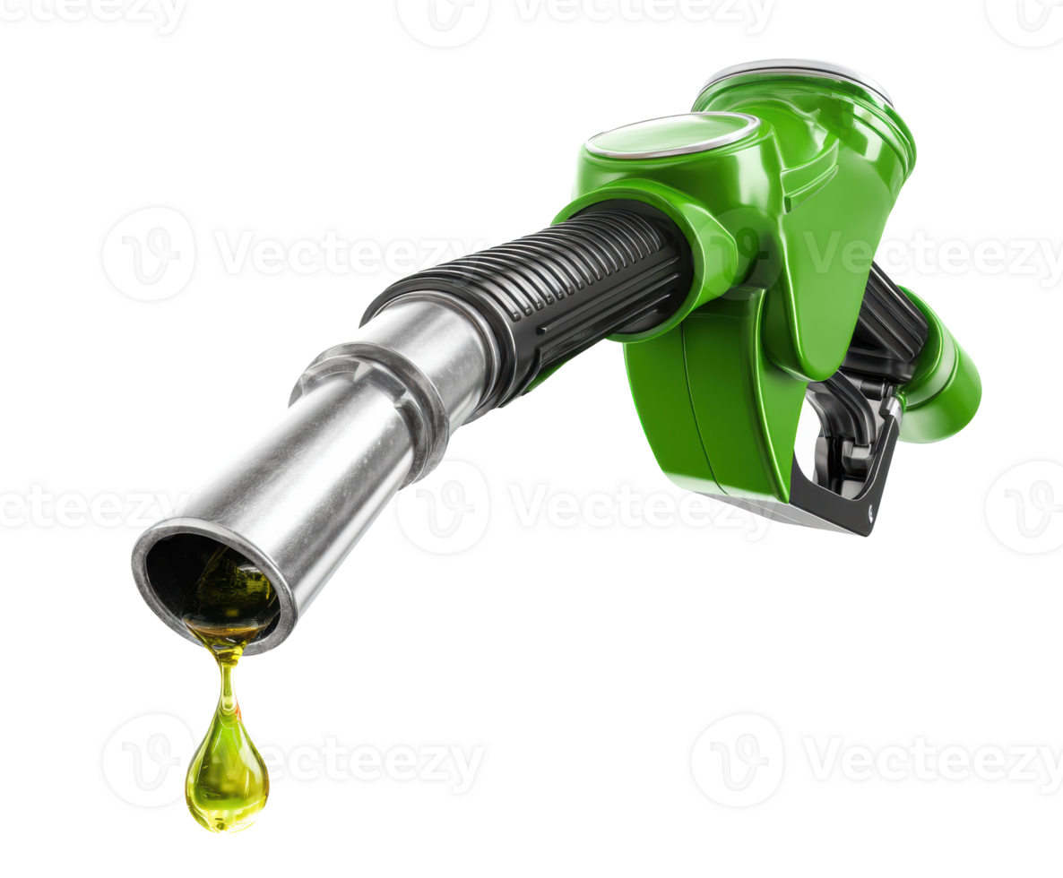 Fuel dispenser with green nozzle for eco-friendly petrol png