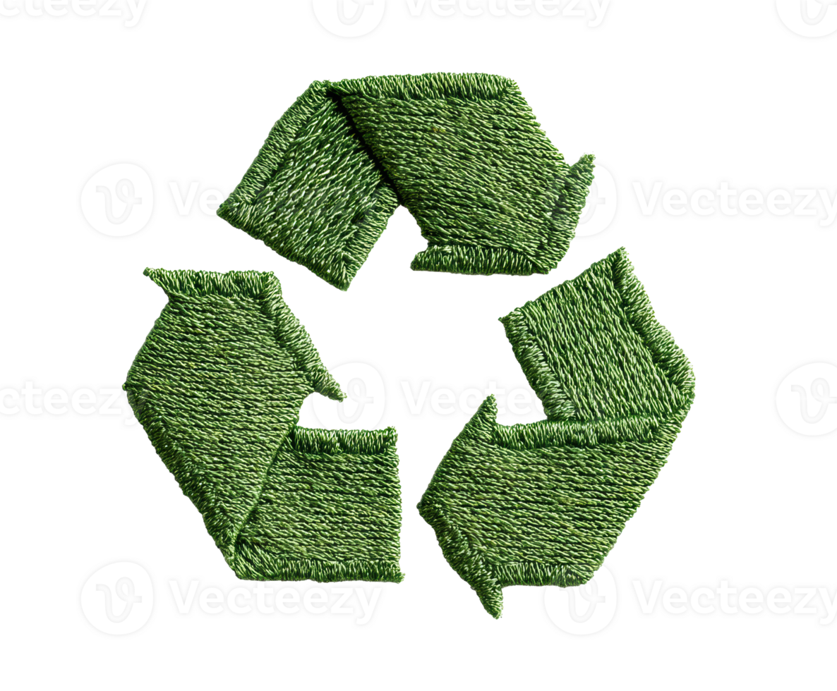 Textured fabric green recycling symbol for eco-friendly design png