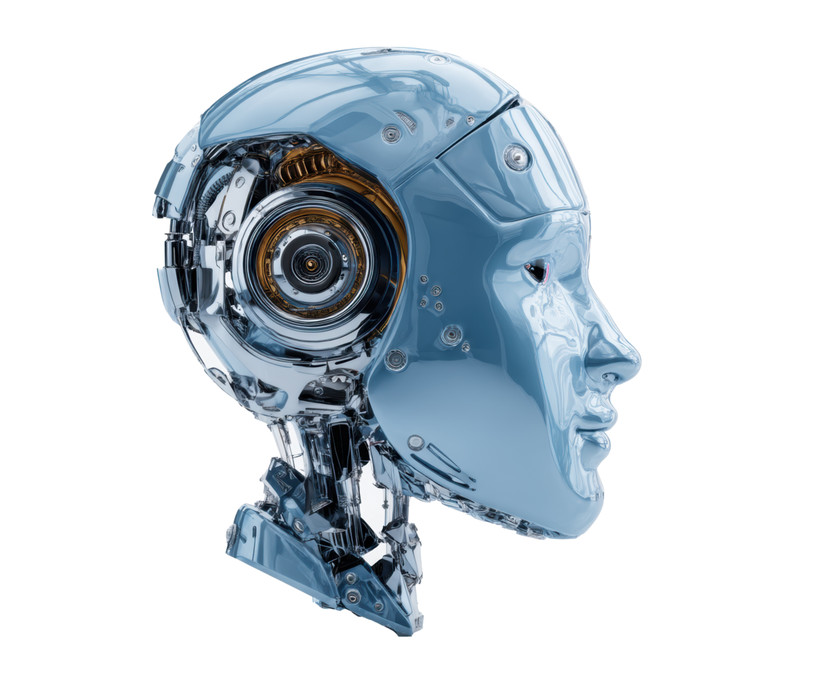 Robotic head symbolizing advanced tech and innovation png